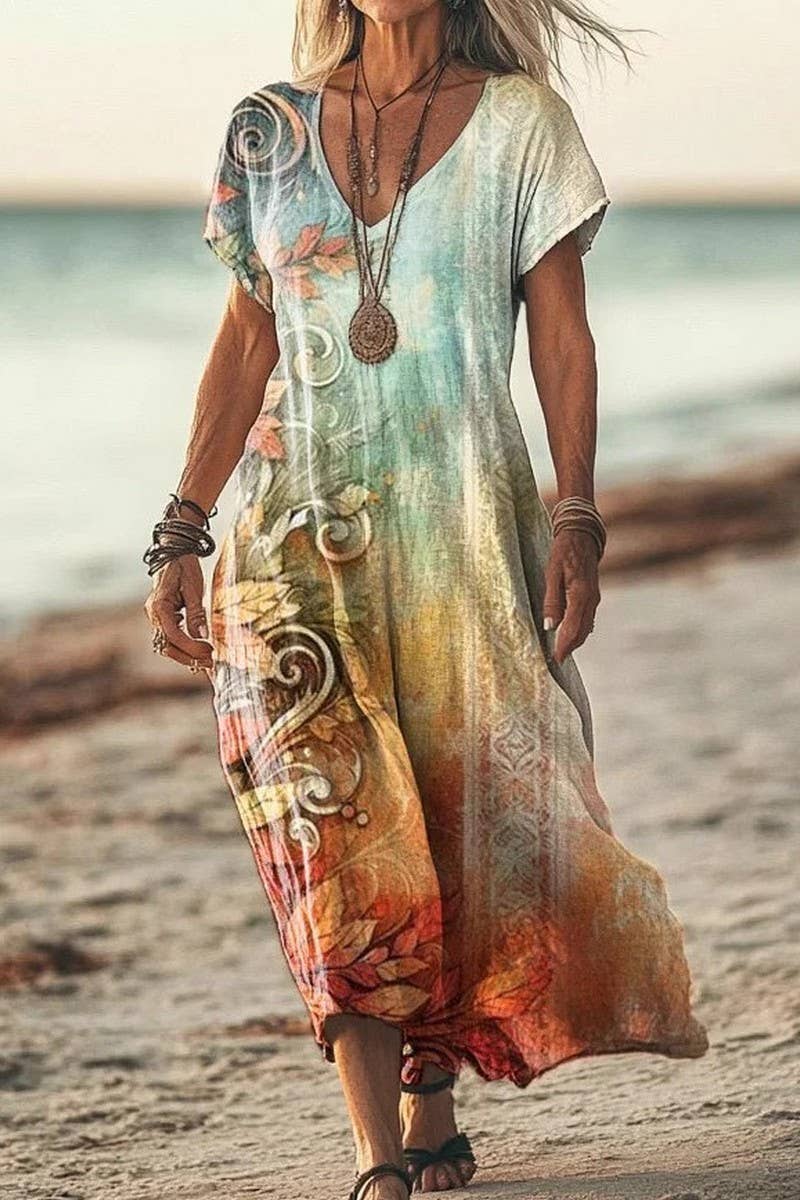 CWDMD6217_NEW SUMMER RETRO PRINT CASUAL DRESS