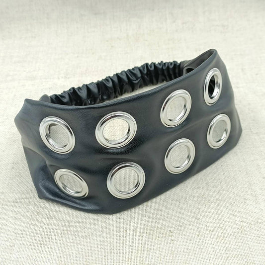 PU Leather Wide Punk Headwrap with Metal Studs_CWAHA6308
