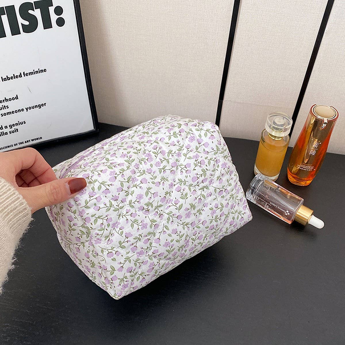 NEW FLORAL FABRIC LARGE CAPACITY COSMETIC BAG_CWAB4379