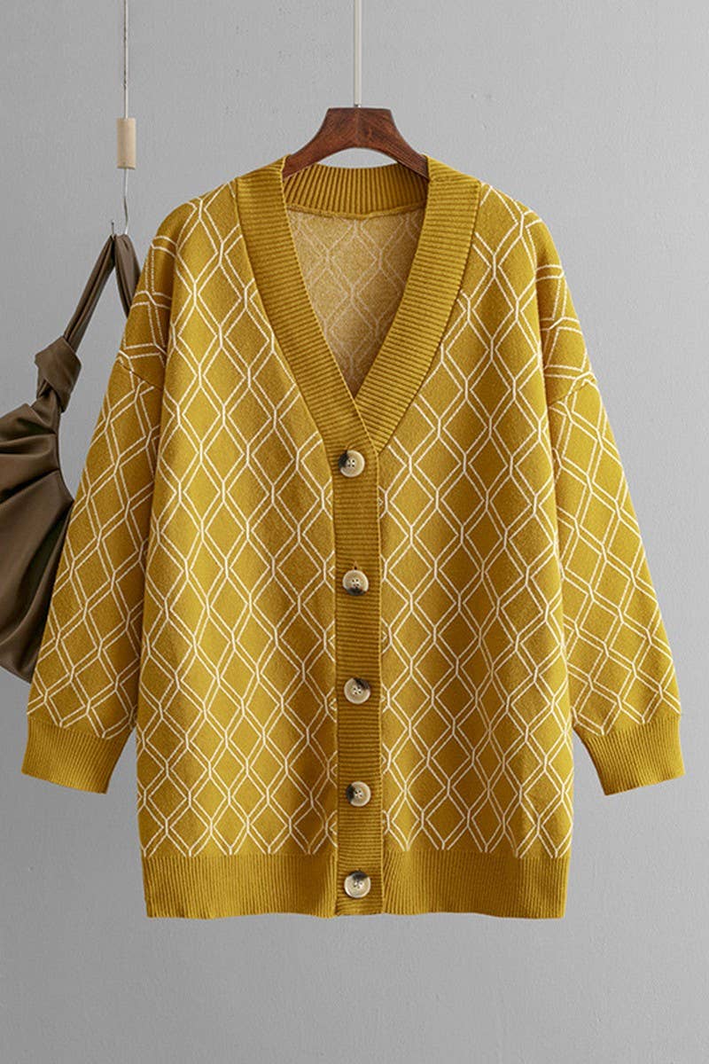 CWOCAL00662_CASUAL LOOSE DIAMOND KNIT CARDIGAN