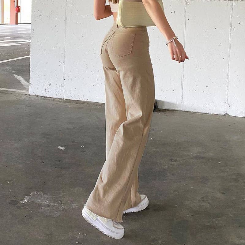 Hang down feel of tall waist straight leg pants