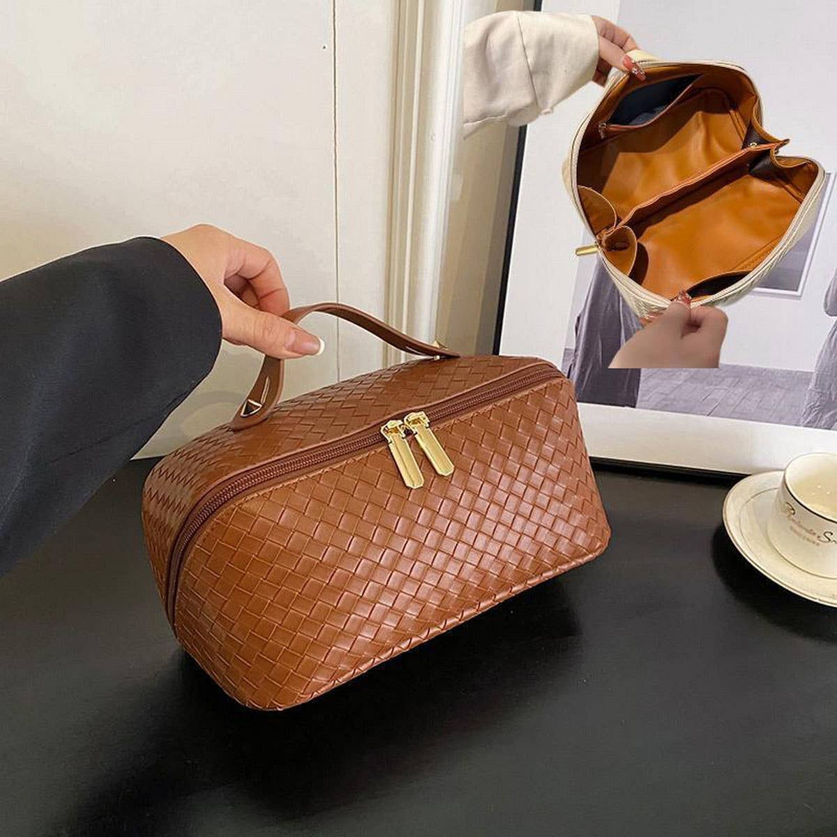 NEW WOVEN PATTERN LARGE CAPACITY COSMETIC BAG_CWAB4385