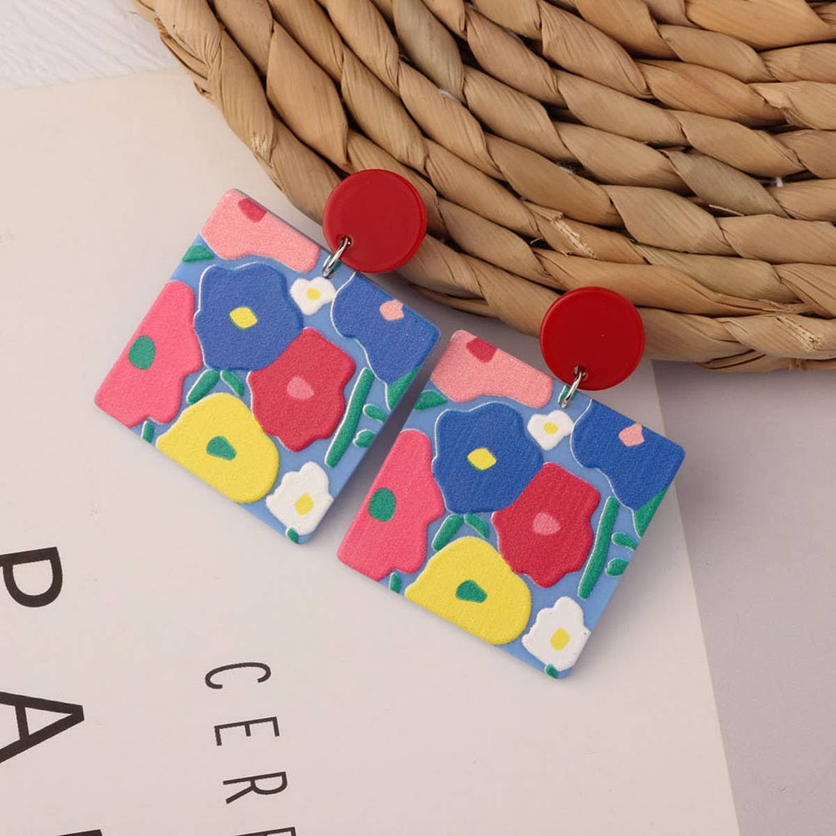SWEET GIRL COLORFUL FLOWER ACRYLIC EARRINGS