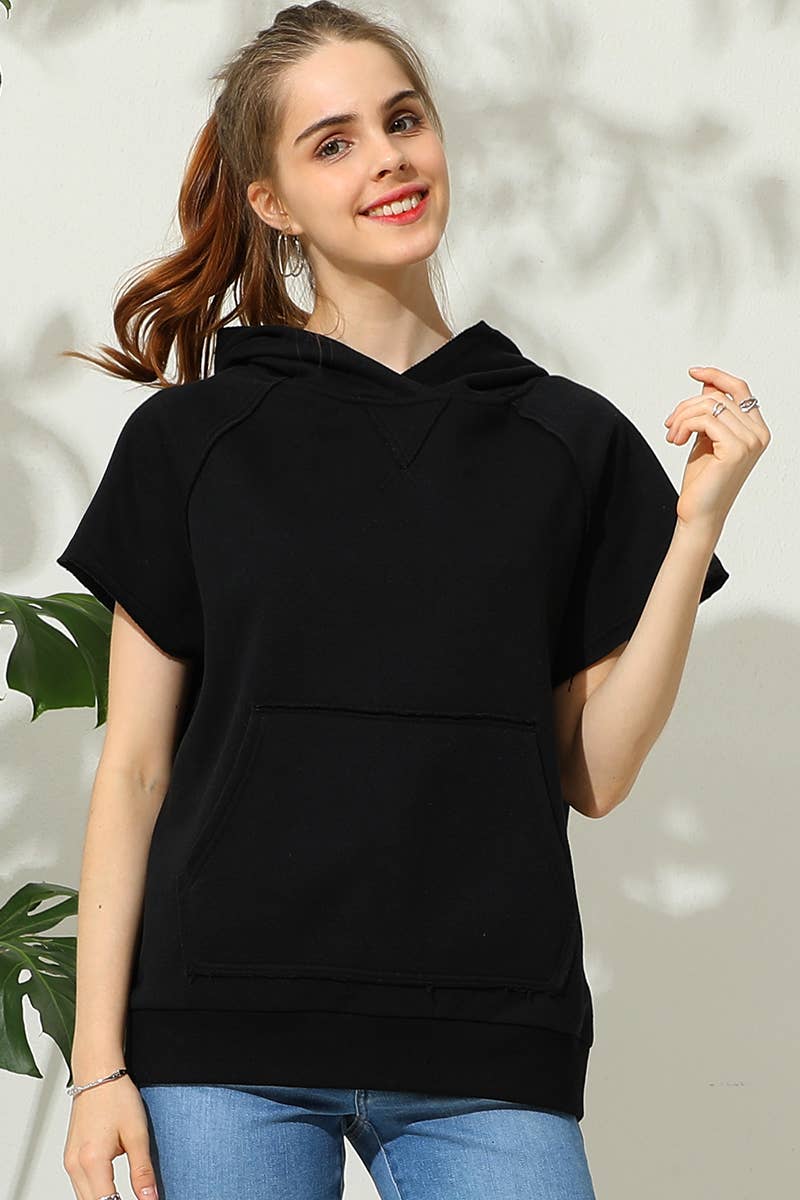 SOLID COLOR SHORT SLEEVED HOODIE_CWOHOS009