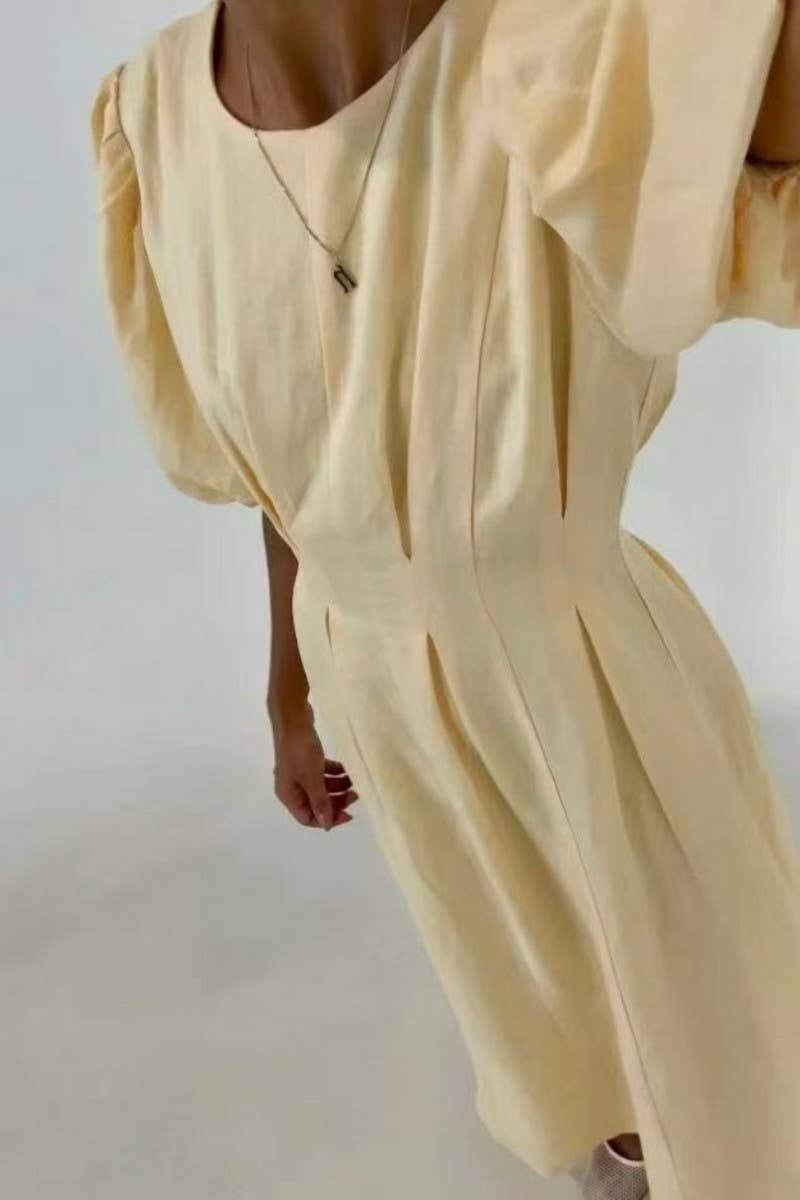 CWDMD6041_SOLID MAXI ELEGANT WAIST TIE SHORT SLEEVE DRESS