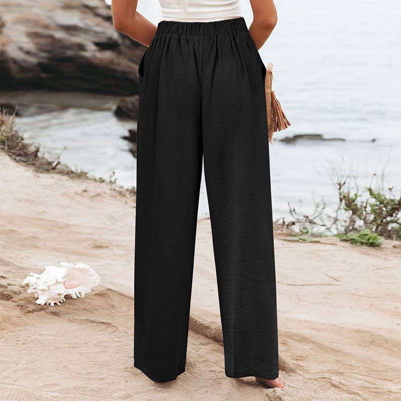 STYLISH SOLID COLOR ELASTIC BAGGY WIDE-LEG PANTS