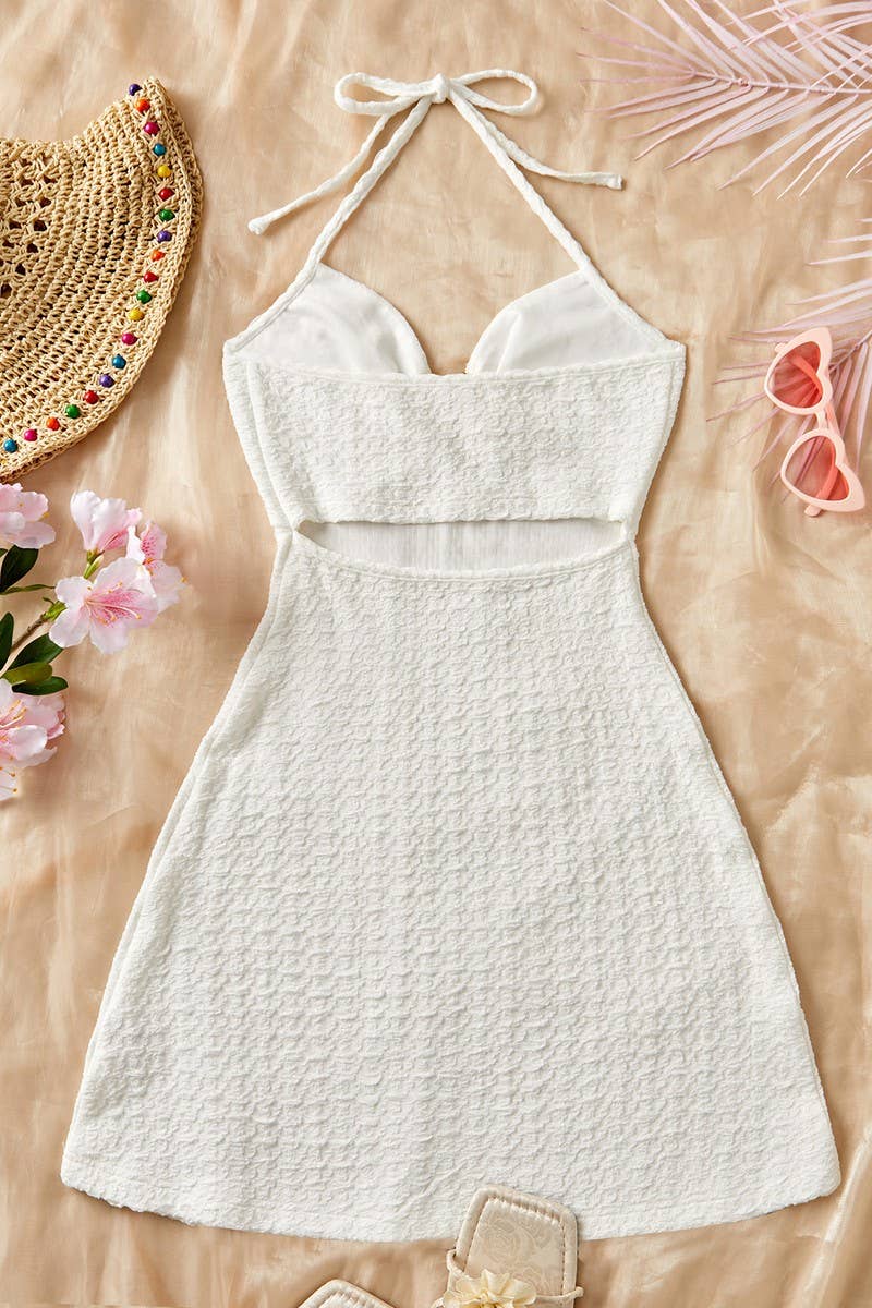 CWDHL1059_SUMMER SUSPENDER SEXY HALTER NECK BEACH DRESS