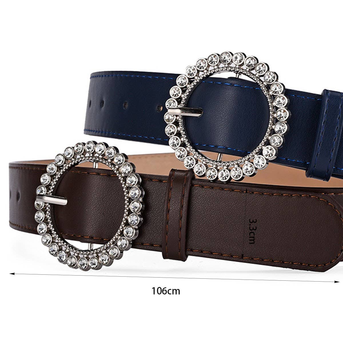 ROUND BUTTON CRYSTAL INLAID SOLID COLOR BELT