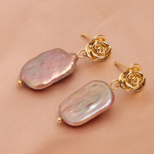 Versatile retro pearl Baroque stud earrings