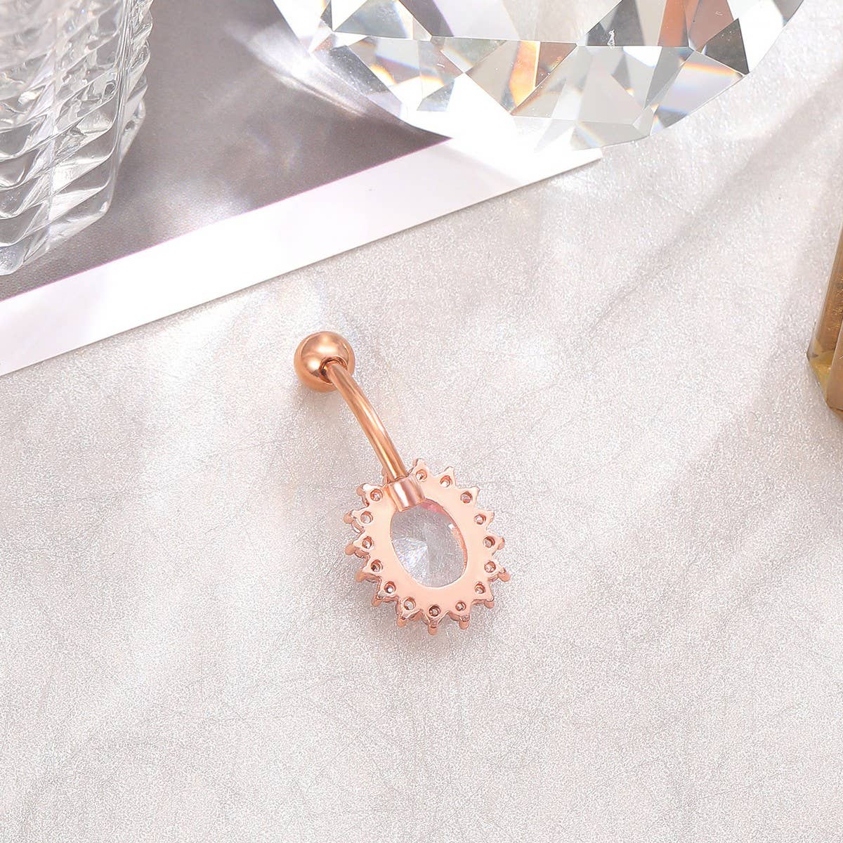 Copper Sunflower Gear CZ Belly Ring for Women