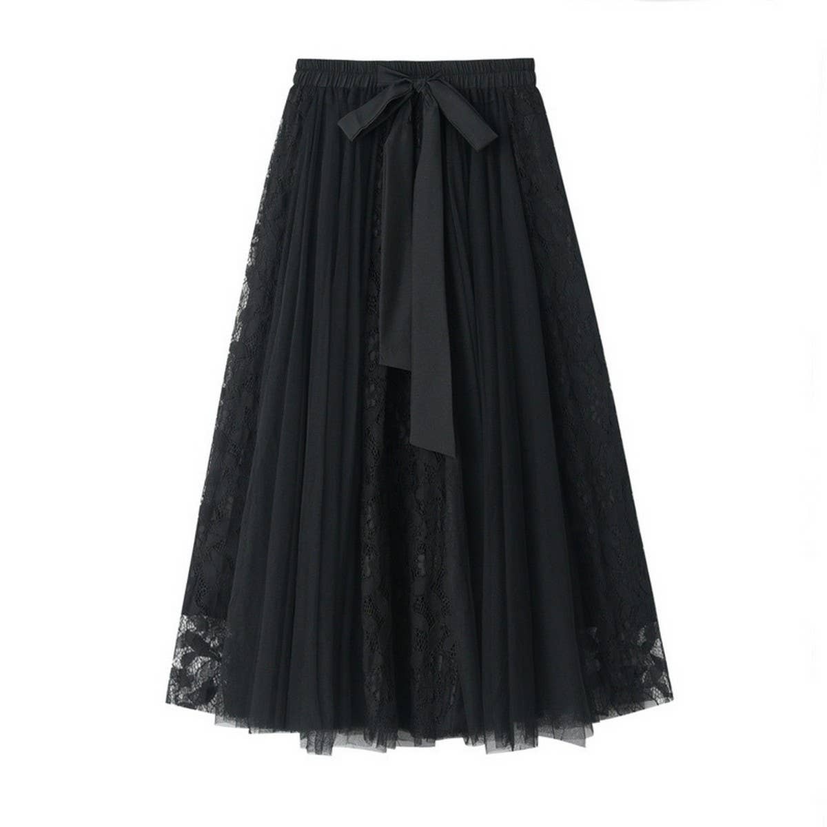 Lace Bow Tie Tulle Skirt with Embroidered Details