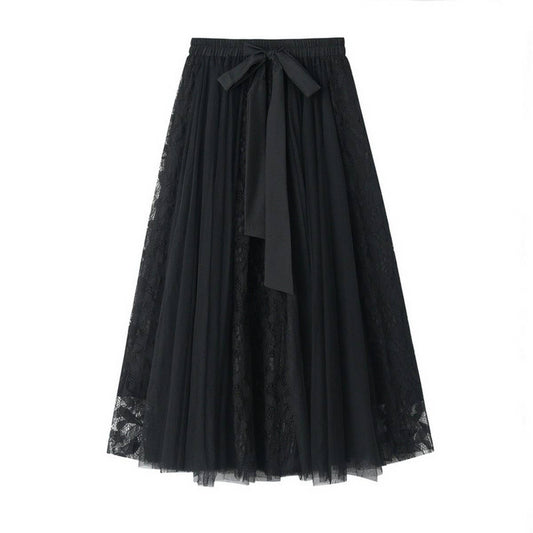 Lace Bow Tie Tulle Skirt with Embroidered Details