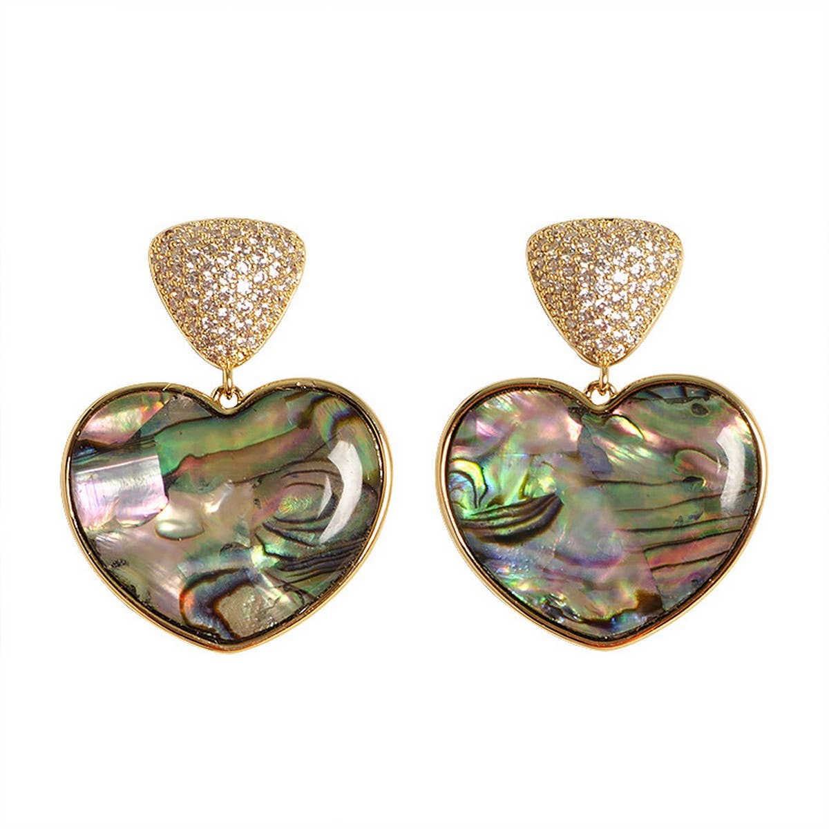 COPPER PLATED GOLD DIAMOND ABALONE EARRINGS