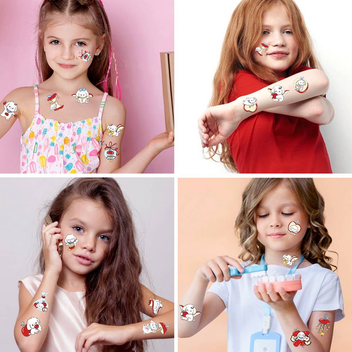 Cute Dog & Apple Tattoo Stickers for Kids