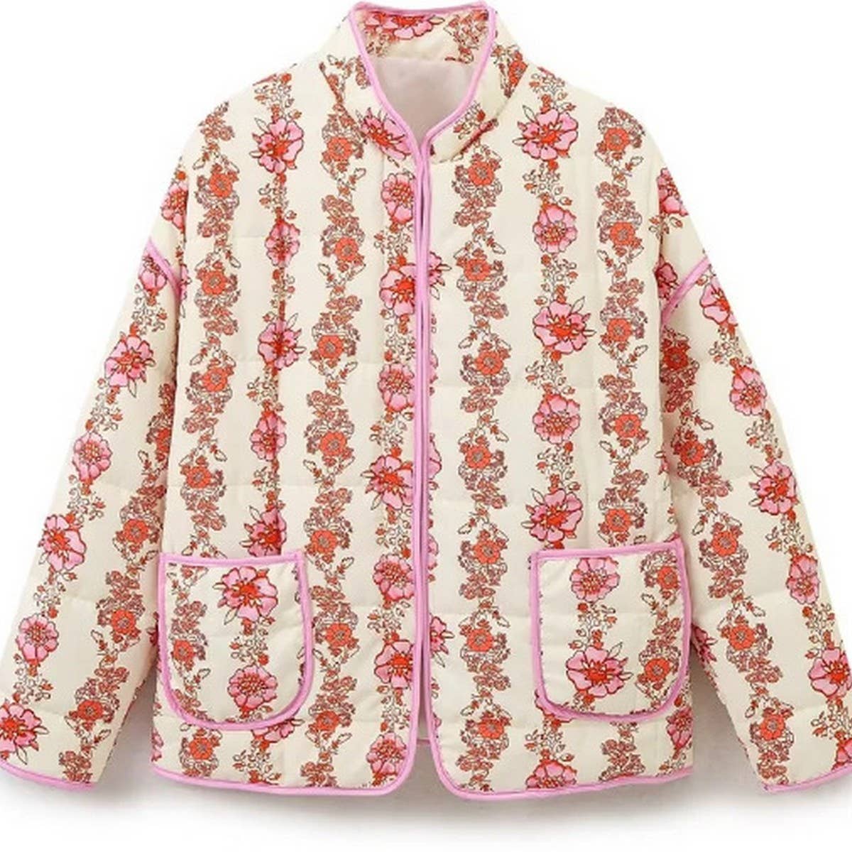 REVERSIBLE FLORAL LOOSE WARM QUILTED JACKETS