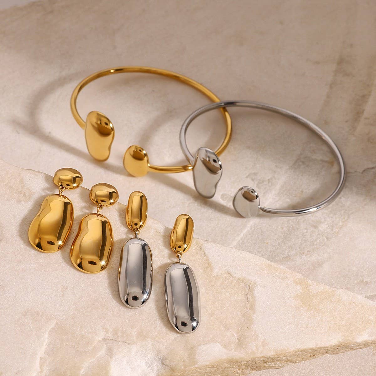 Waterdrop Cuff Bracelet & Stud Earrings Set