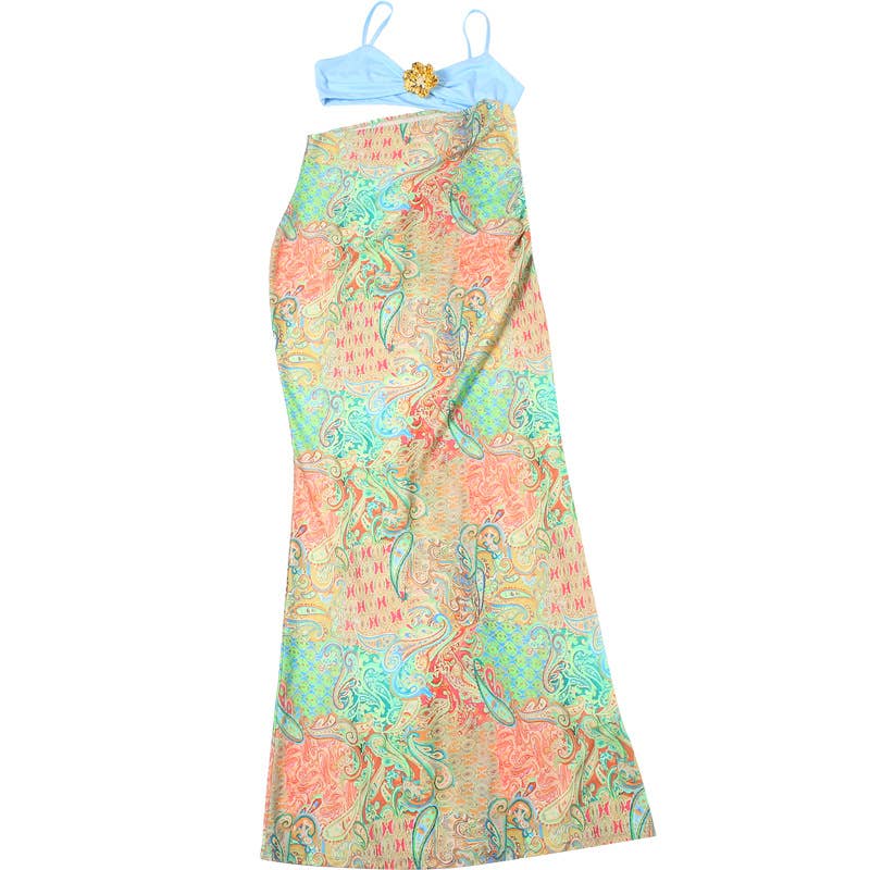 Sexy Print Splice Maxi Dress with Open Back