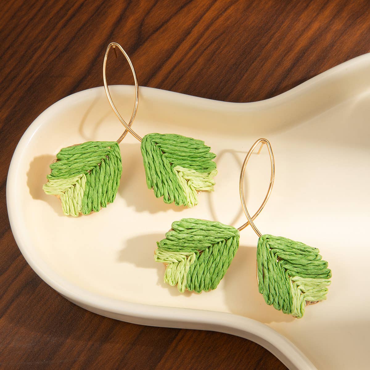 Colorful woven trendy texture line leaf earrings