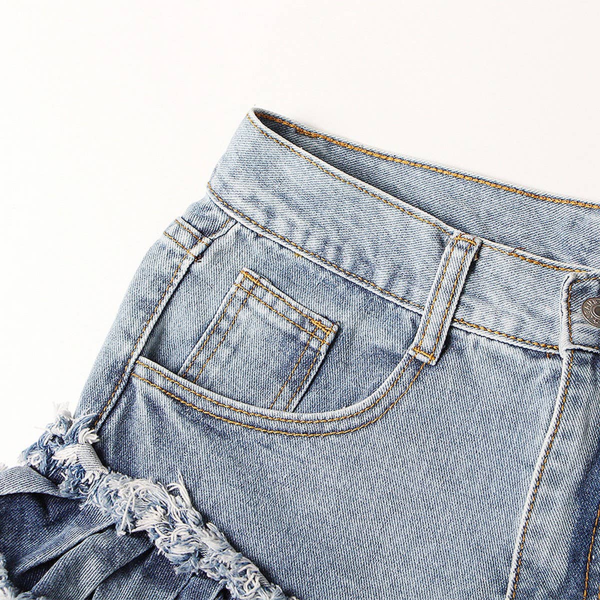TRENDY BRUSHED TASSEL HIGH WAISTED DENIM SHORTS_CWJS0090