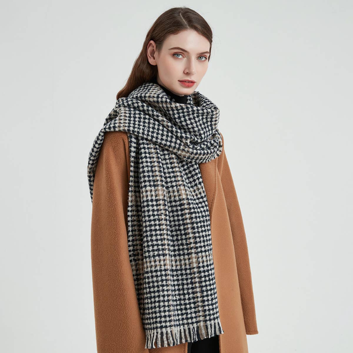 RETRO PLAID HOUNDSTOOTH WARM SCARF_CWASC0146