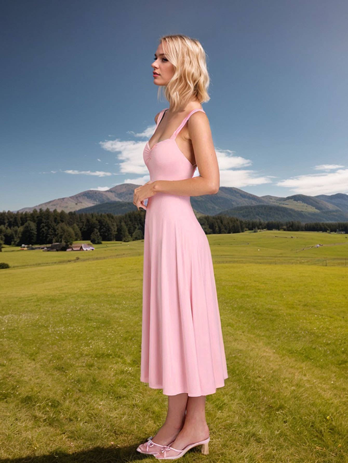 V-neck, form-fitting and sweet long dress