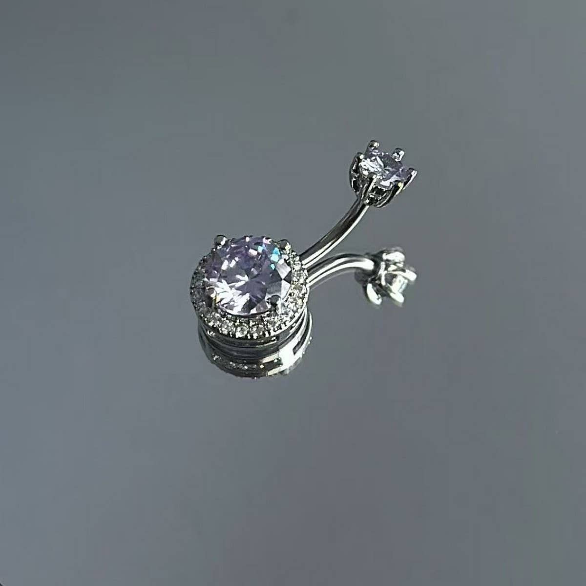 Pink CZ Belly Ring ??Elegant Navel Piercing_CWMM9196