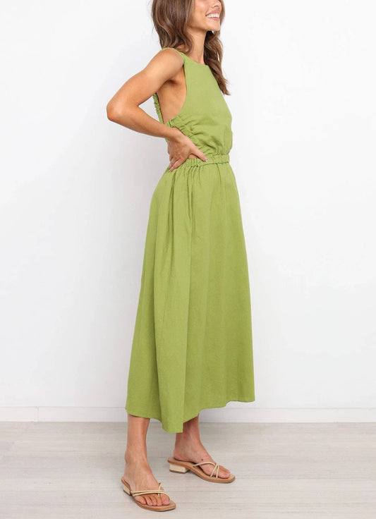 BACKLESS CUT-OUT SOLID COLOR COMMUTER DRESS