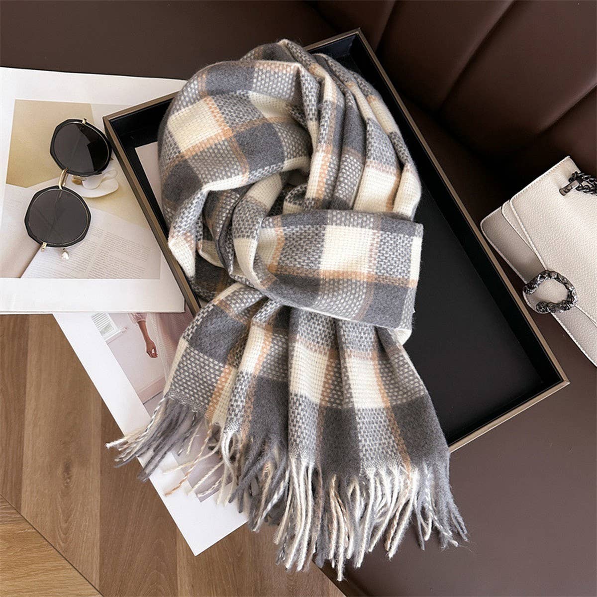 Plaid Faux Cashmere Scarf - Warm Winter Wrap_CWASC1446