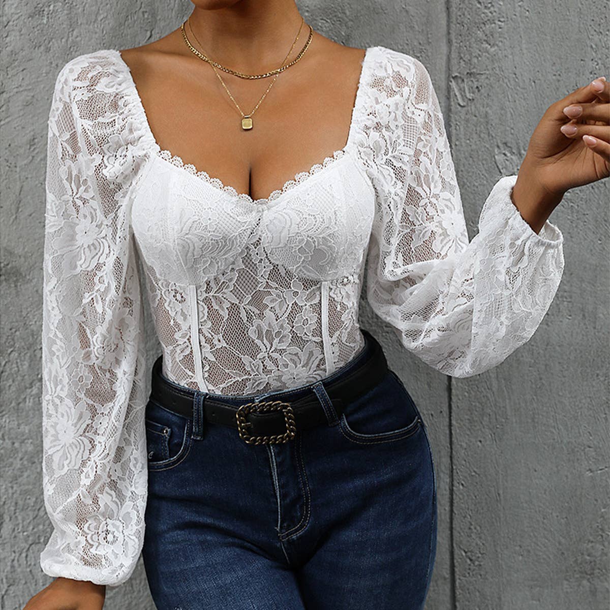 SLIM-FIT BODYSUIT SEXY LACE PATCHWORK JUMPSUIT