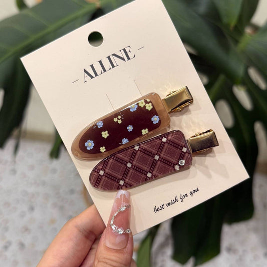 CWAHA4452_FLORAL CHECKERED ALL-MATCH CUTE SEAMLESS HAIRPIN