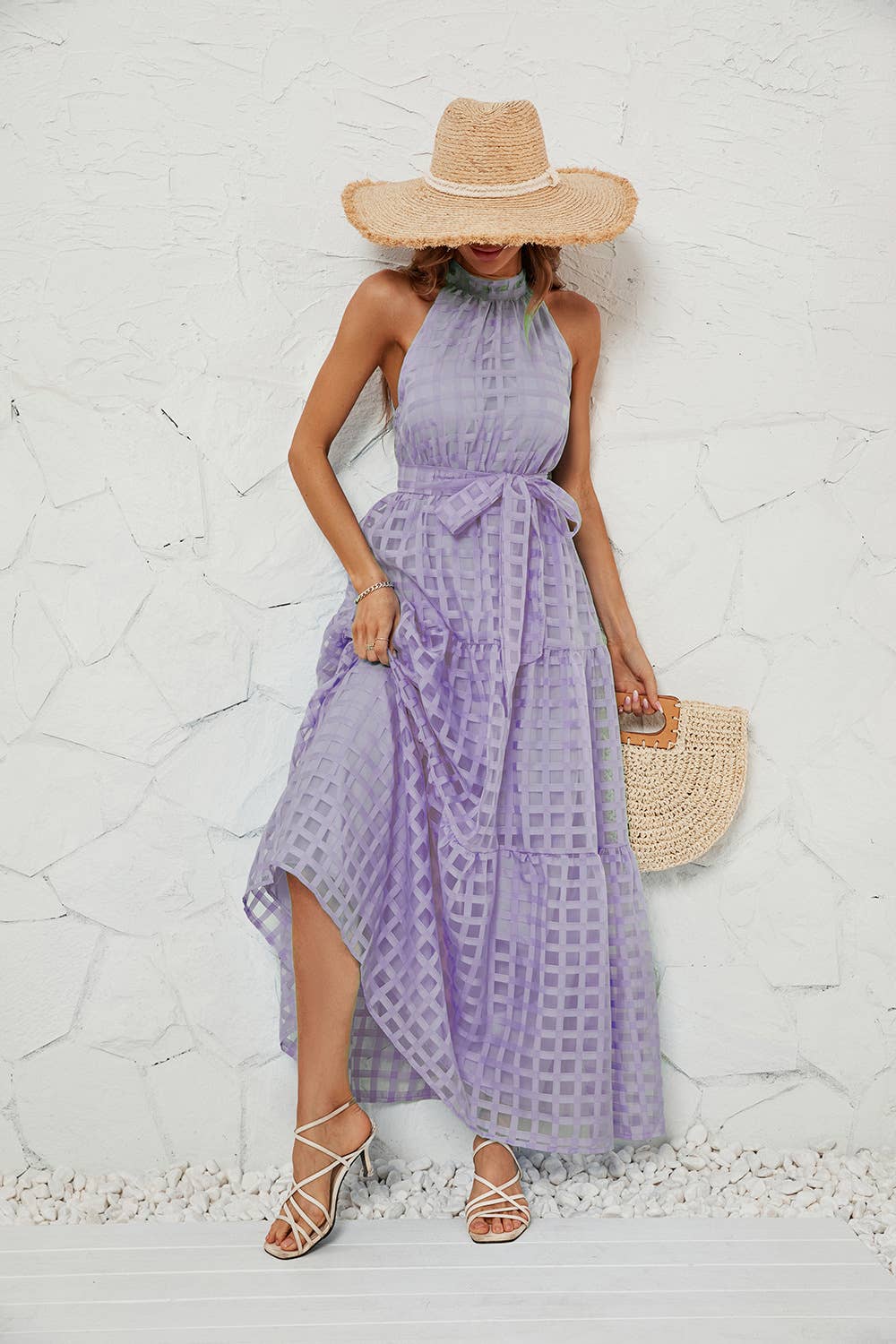 NECKLINE PEPLUM LONG DRESS