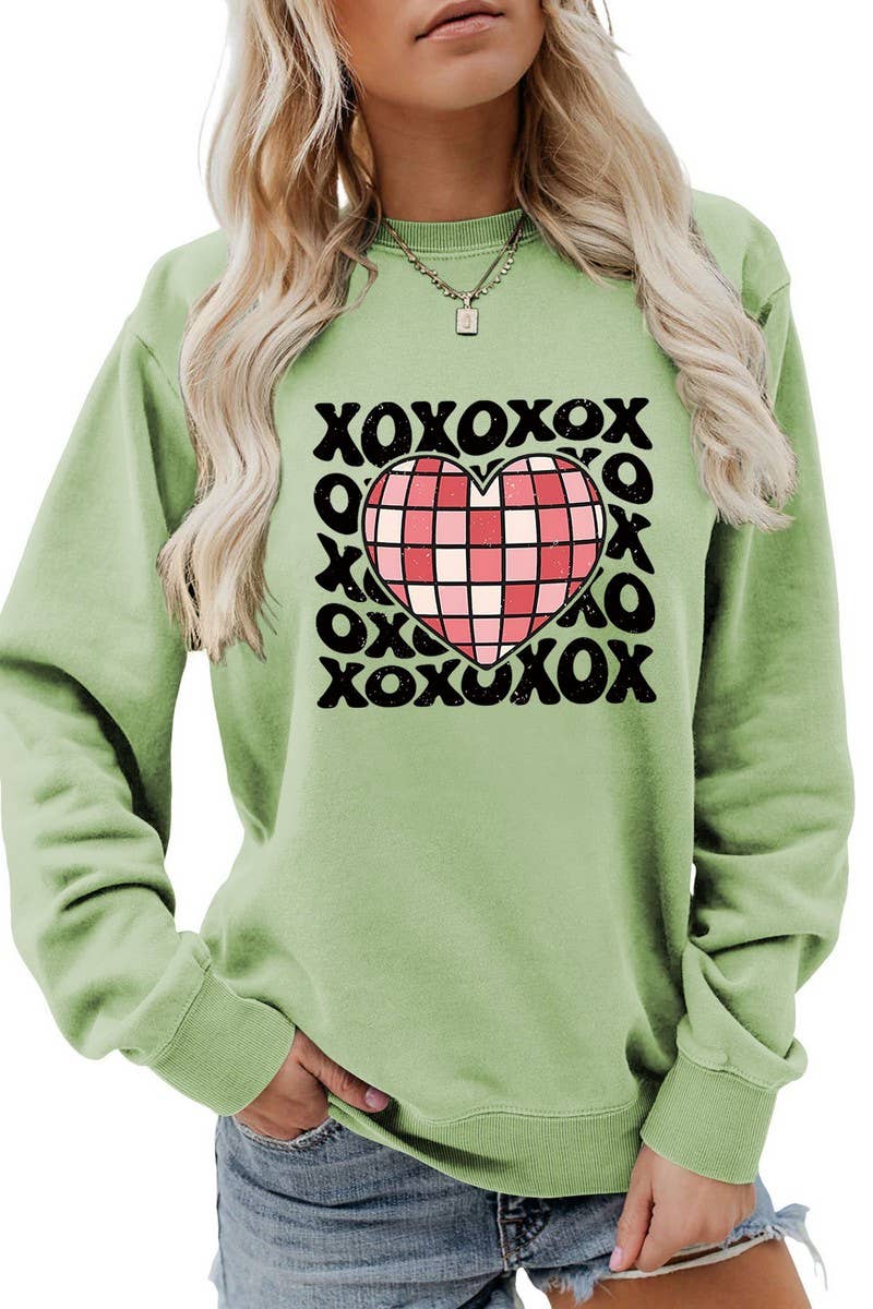VALENTINE DAY XO PLAID HEART PRINT SWEATSHIRT_CWTSTL0981