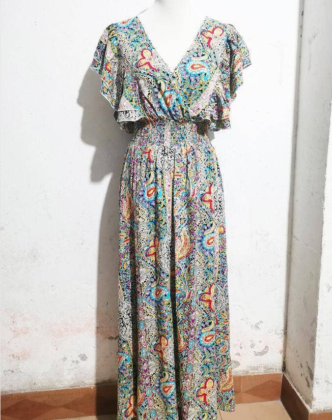 Printed peplum short sleeve split holiday dress