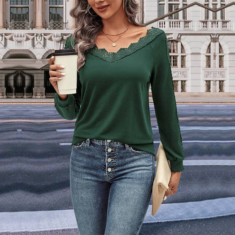 WOMEN'S SOLID COLOR V-NECK HOODIE