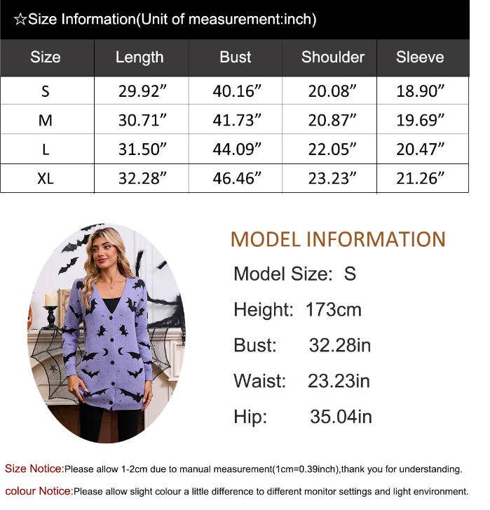 CWOCAL00697_HALLOWEEN BAT JACQUARD LONG SLEEVE CAPE CARDIGAN