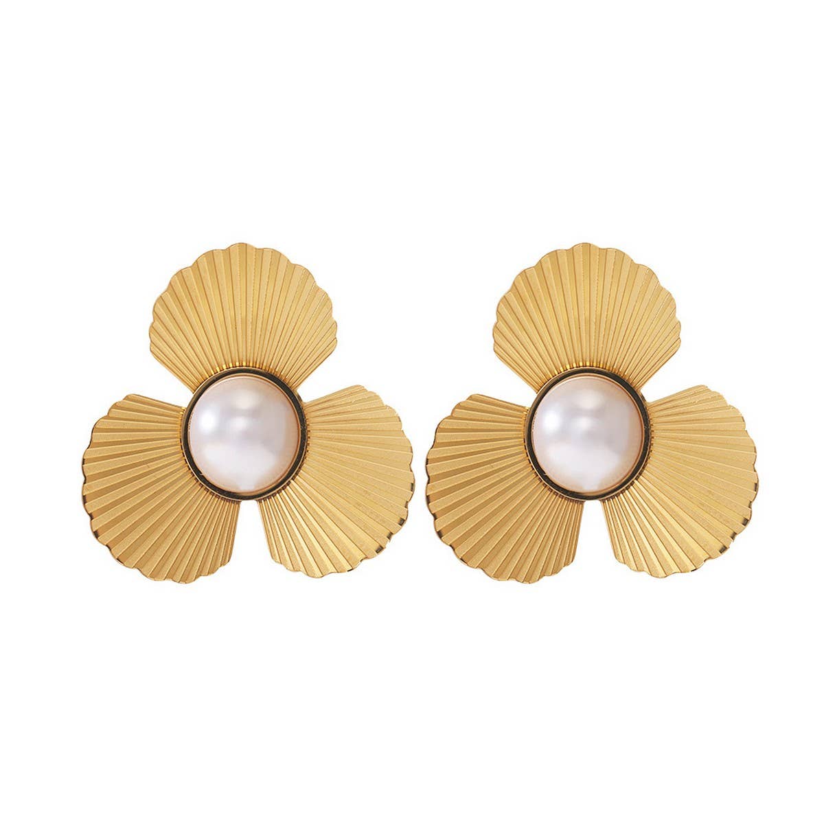Minimalist Pearl Flower 18K Titanium Stud Earrings