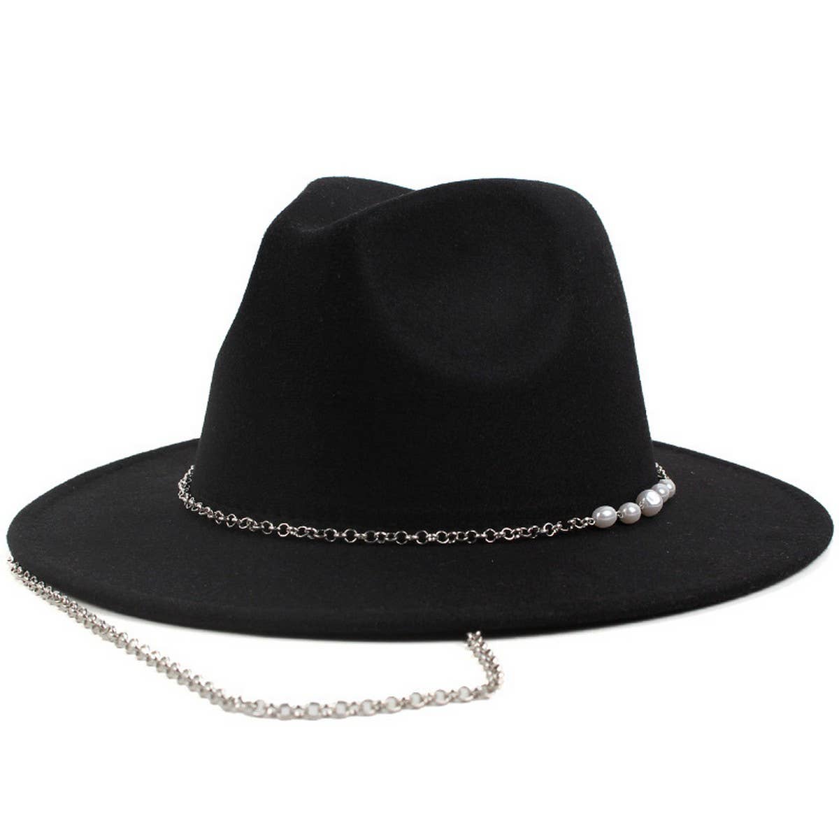 SIMPLE CHAIN PEARL STYLE FASHIONABLE PANAMA HAT_CWAH1892