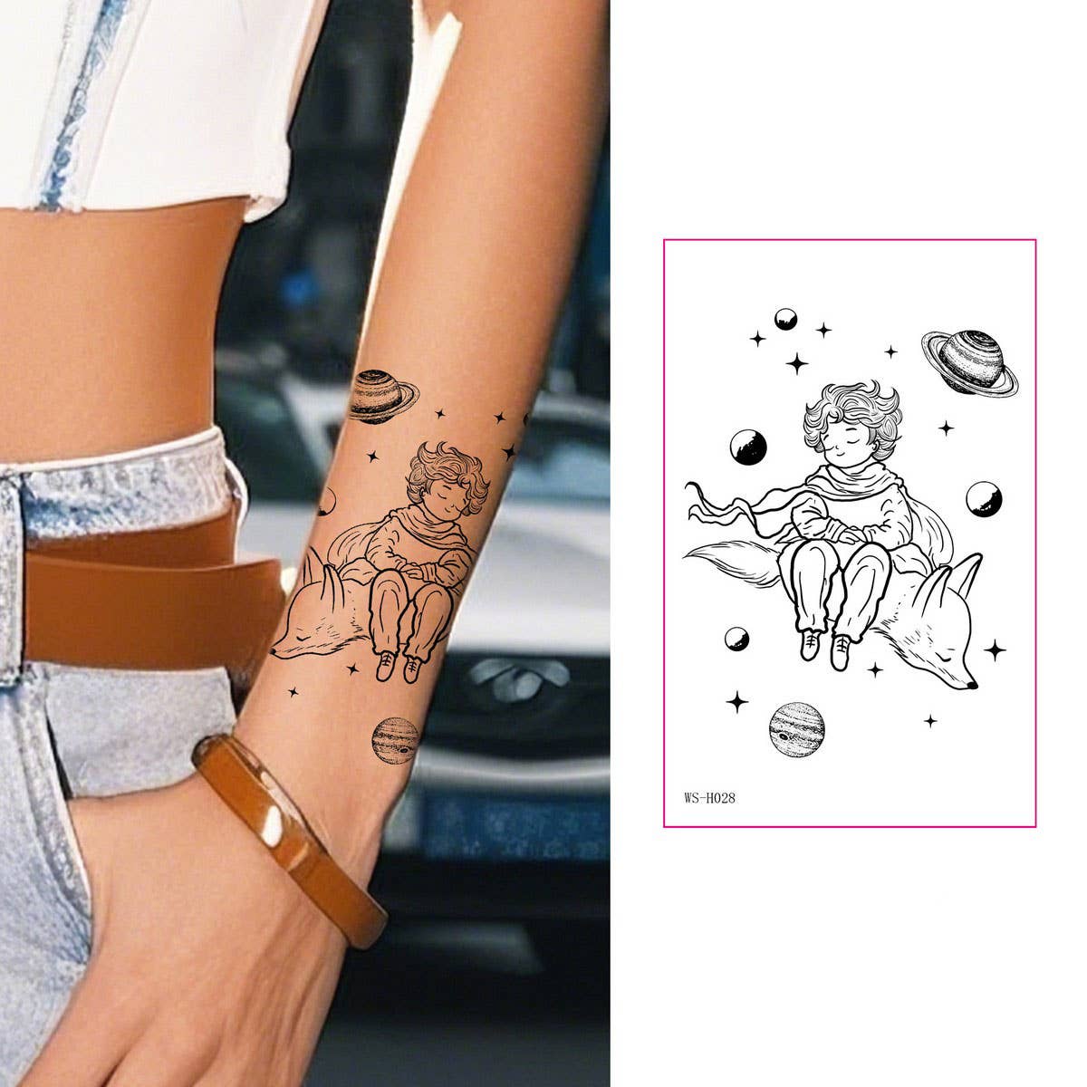 Prince Boy Rose Fox Planet Tattoo Stickers_CWMM8267