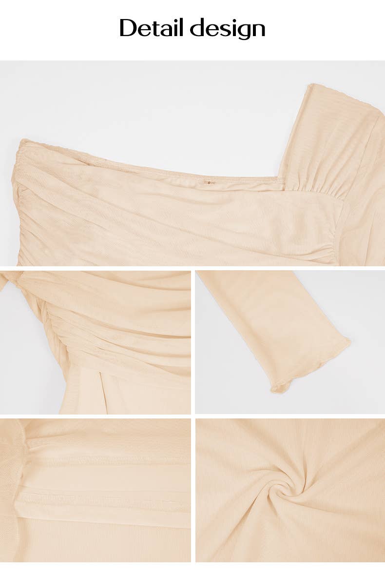 TEMPERAMENT SKEW COLLAR GAUZE LONG SLEEVE TOP