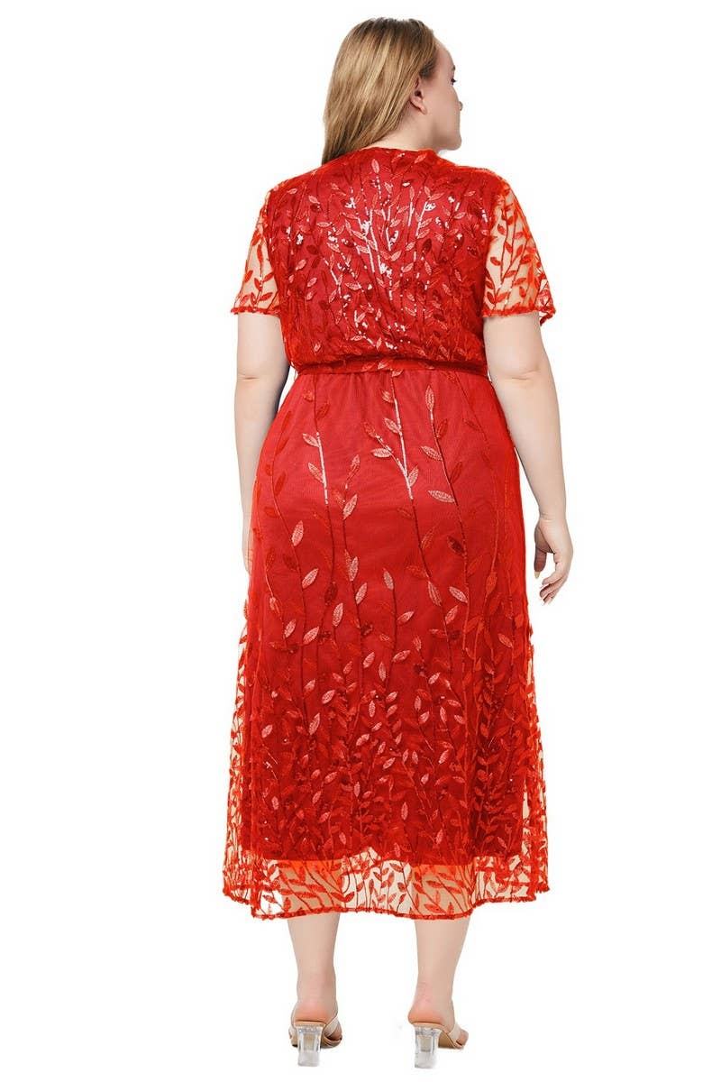 CWDMD3229_PLUS SIZE V-NECK SEQUINED BRIDESMAID DRESS