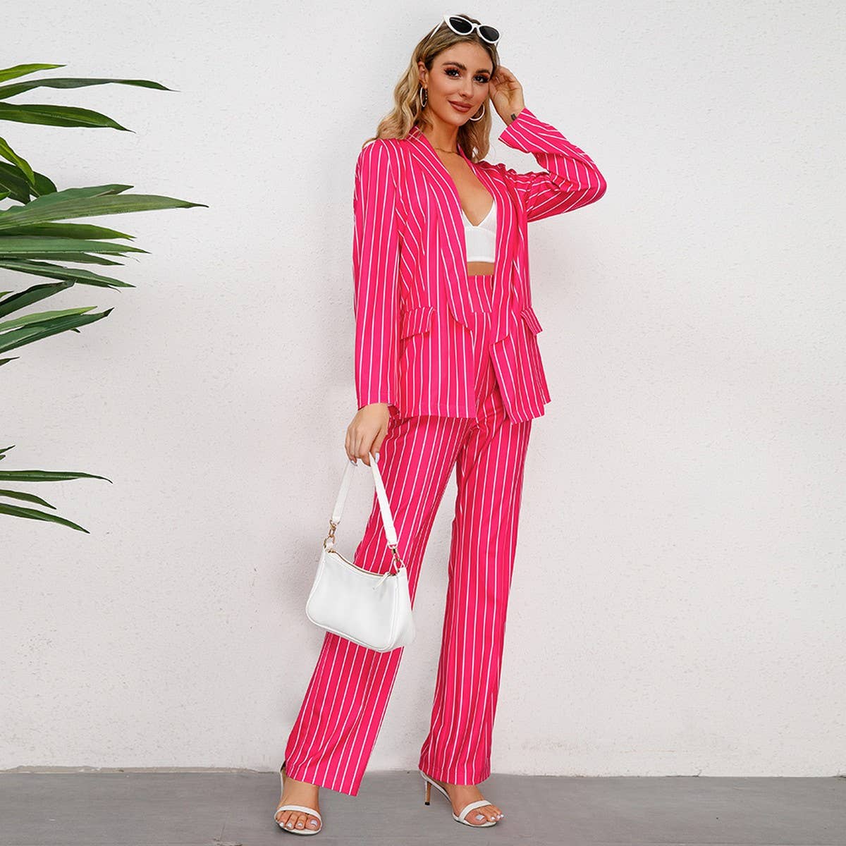Wide-leg trousers casual striped suit two-piece