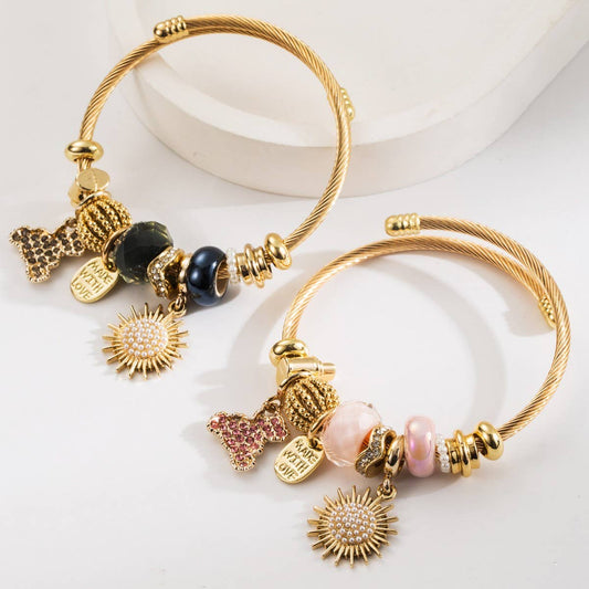 Adjustable DIY Beaded Bracelet with Bear & Sun_CWMM8617