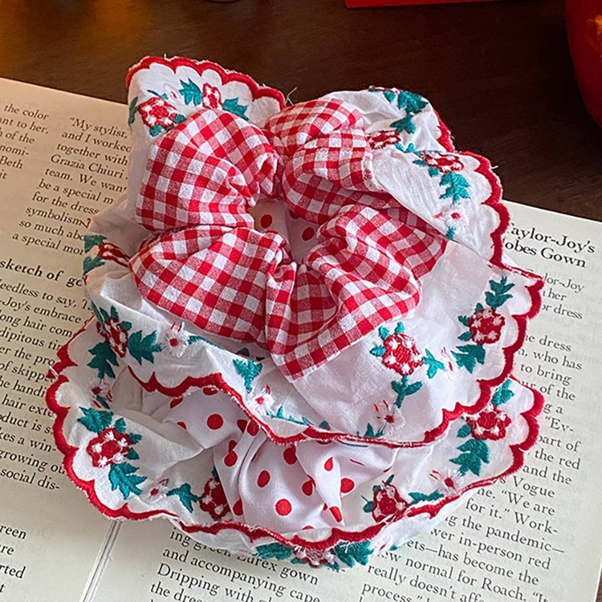 FRESH PLAID LACE LARGE INTESTINE HAIR TIE_CWAHA1076