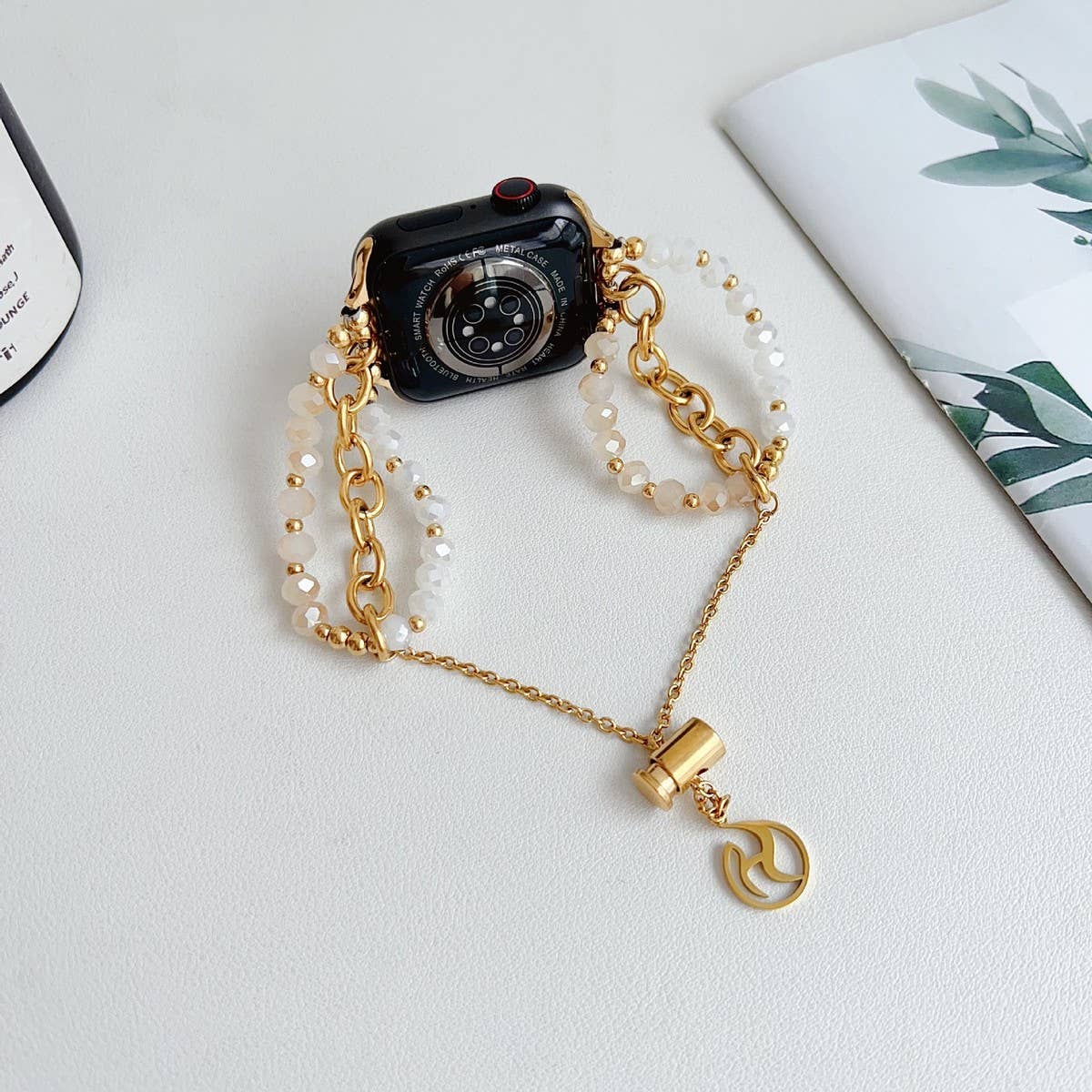 APPLE WATCH 9 STAINLESS STEEL BEADED BRACELET STRAP_CWWW0065