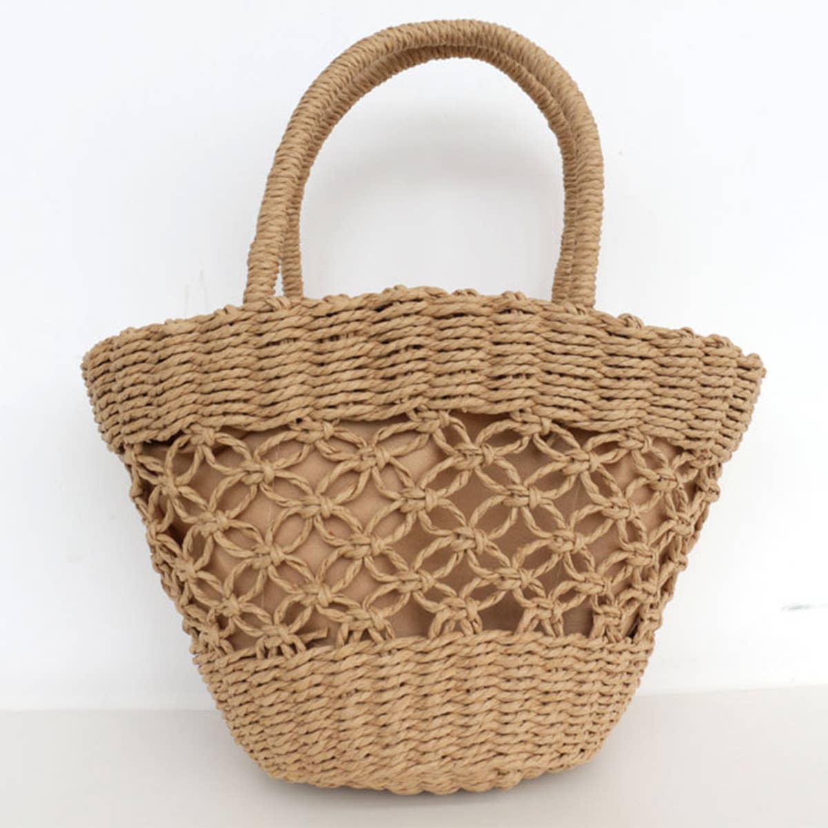 WOMEN CASUAL WOVEN STRAW BAG OVAL HANDBAG_CWAB0821