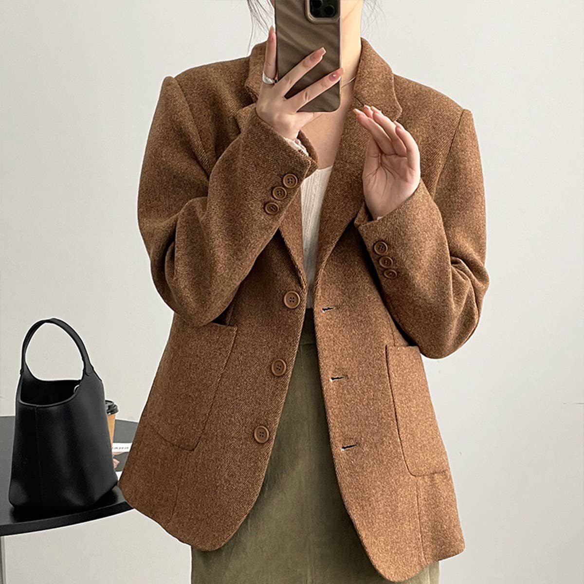 Wool suit style single breasted coat