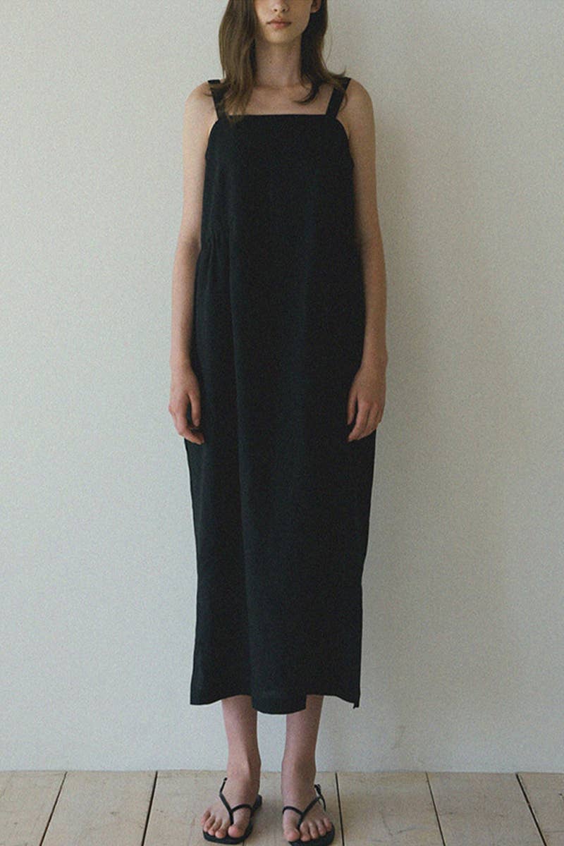 TENCEL LINEN SKIRT LOOSE SQUARE NECK DRESS