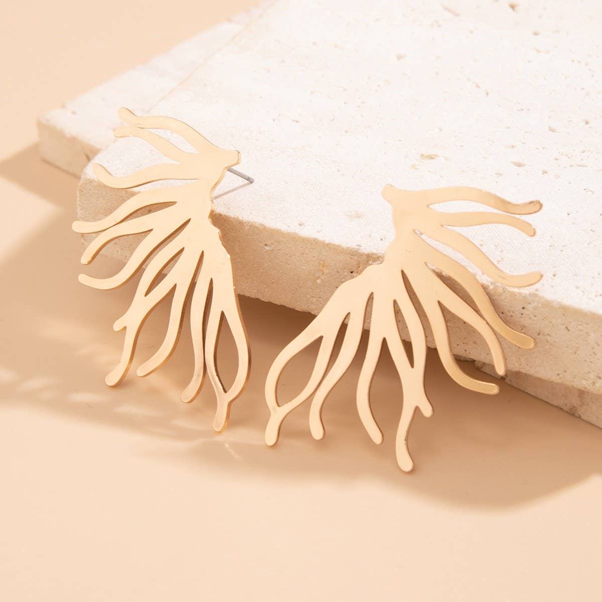 PUNK STYLE MINIMALIST FAN-SHAPED BURR EARRINGS_CWAJE1154