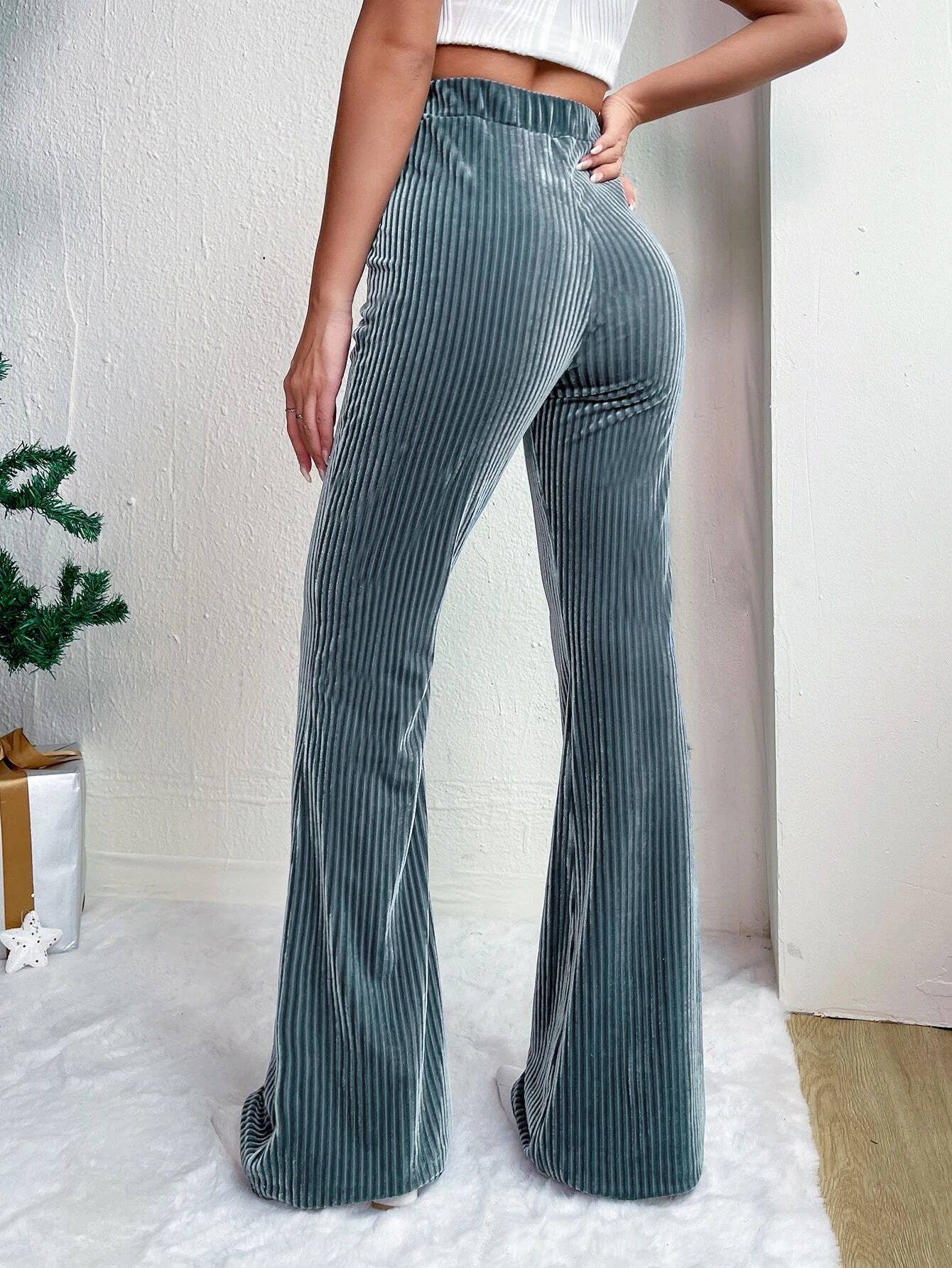 CORDUSTER FLARES SOLID COLOR WIDE-LEG PANTS