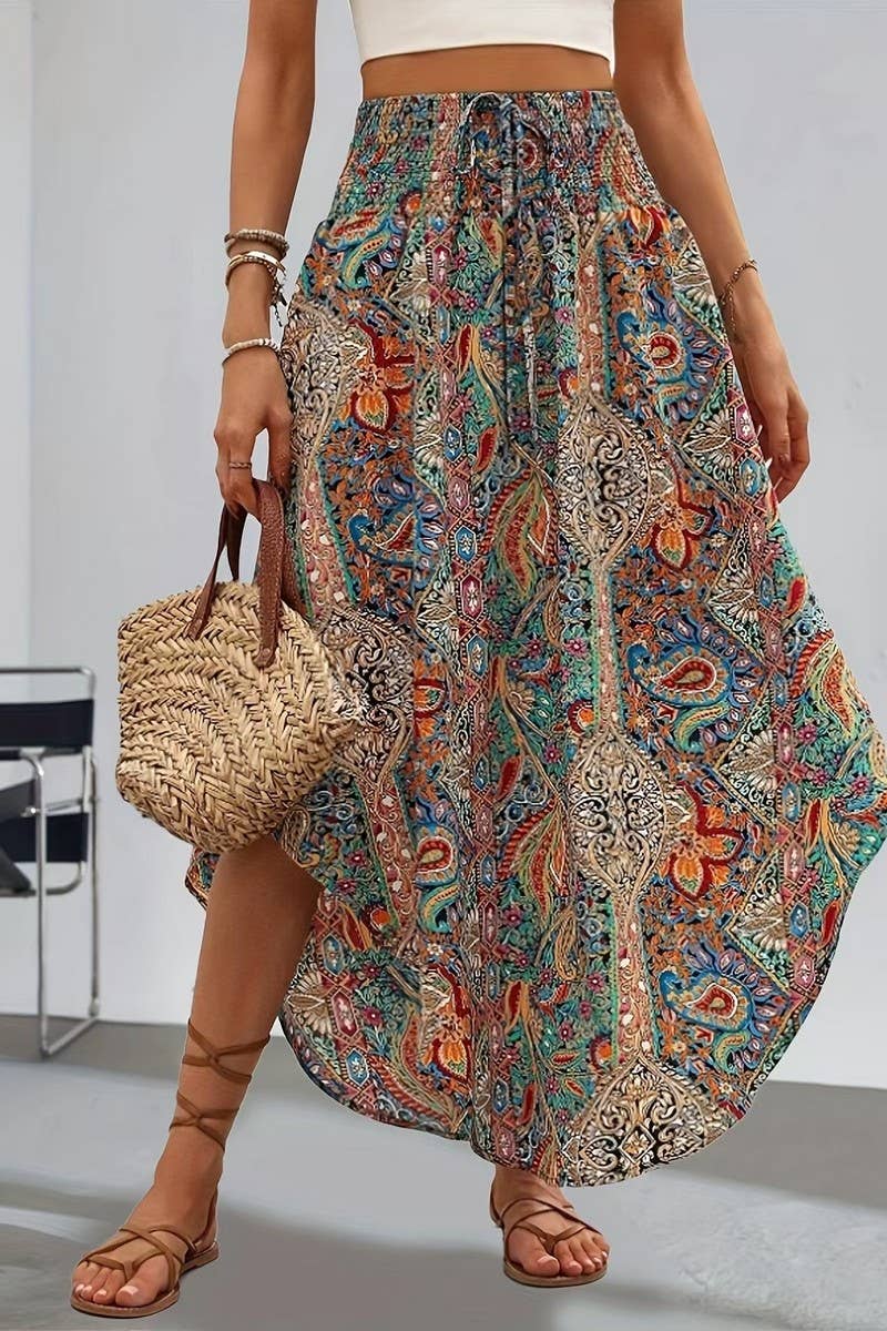 CWBLS0540_BOHEMIAN STYLE PERSONALIZED PRINT A-LINE SKIRT